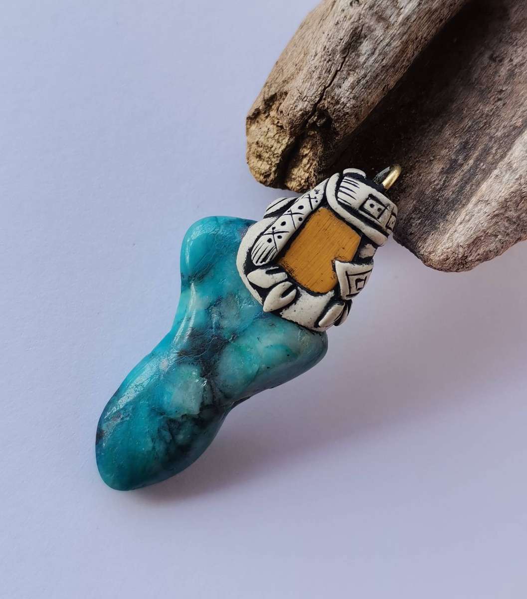 Chrysocolla & Tigers Eye pendant  - 4.6cm #turquoise #blue #teal #pendant