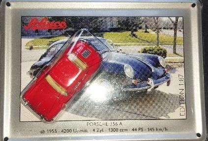 Schuco Porsche 356A on Collectors Tin Backing -  1/87 Scale