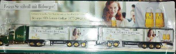 Grell Double Trailer Lorry- American Style Rig - Bitburger  - 1/87 Scale