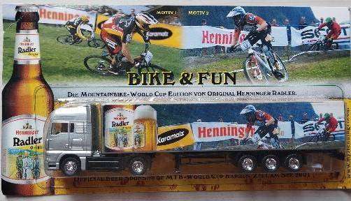 Hümmer 2 x M.A.N. Beer Lorry - Henninger Radler - Mountain Bike World Cup - 1/87 Scale