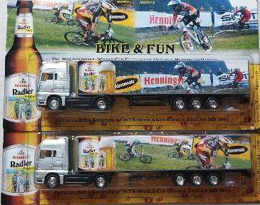 Hümmer 2 x M.A.N. Beer Lorry - Henninger Radler - Mountain Bike World Cup - 1/87 Scale