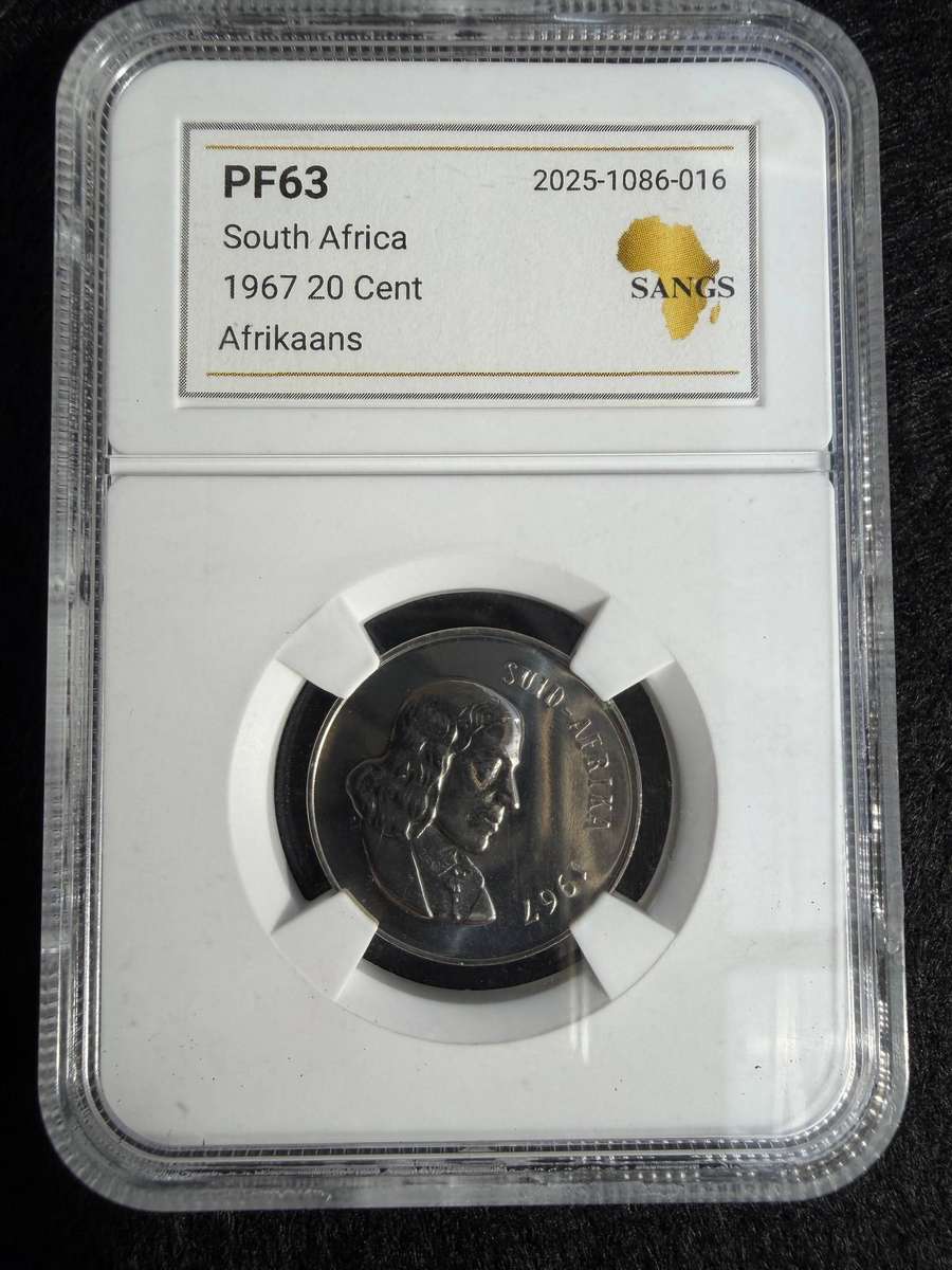 1967 South Africa 20 Cent - Afrikaans Legend - Proof - Graded