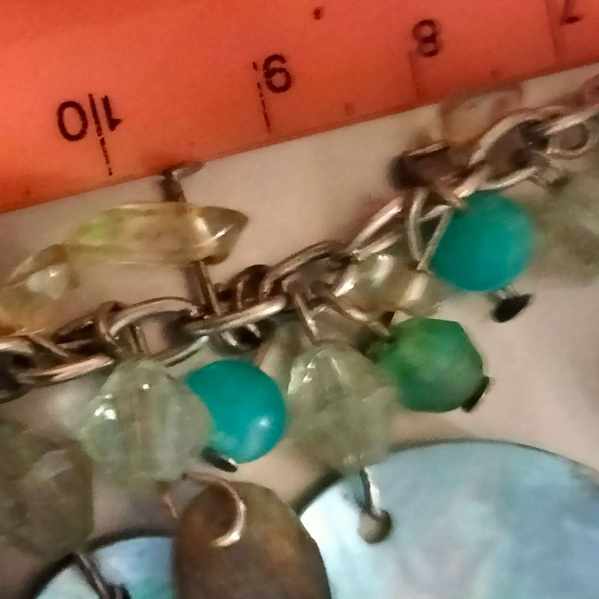 NECKLACE PAUA Shell Genuine MOP Blue Coin Shape+ Semi Precious Gemstone QUARTZ chipsTONE METAL