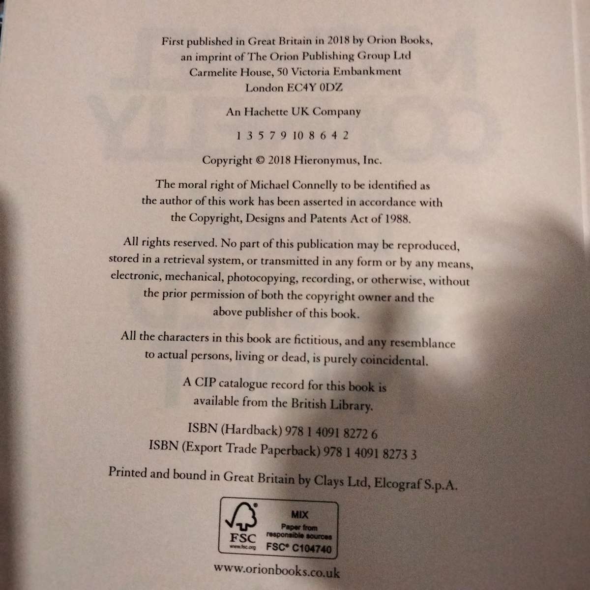 Michael Connelly Dark Sacred night 2018 author print Signed Signature pre-owned -soft cover-