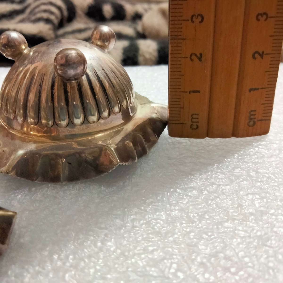 3 Silver plate open Salts - Cauldron bun feet  Scalloped Serated top - small - Inner verdigris