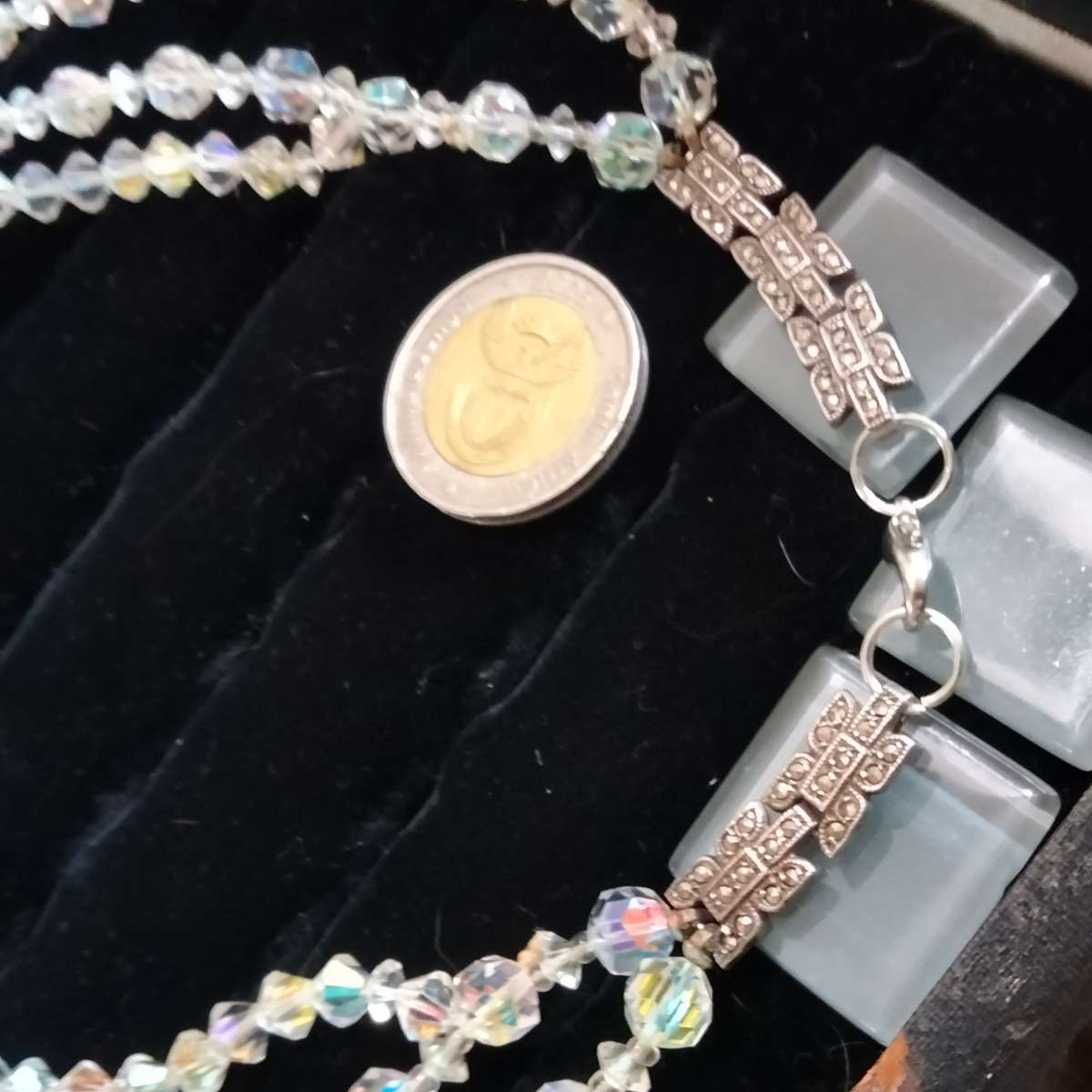 Necklace  - Aurora borealis 3 strand graduating CRYSTAL Mix Sizes Styles Clasp Marcasite Artisinal