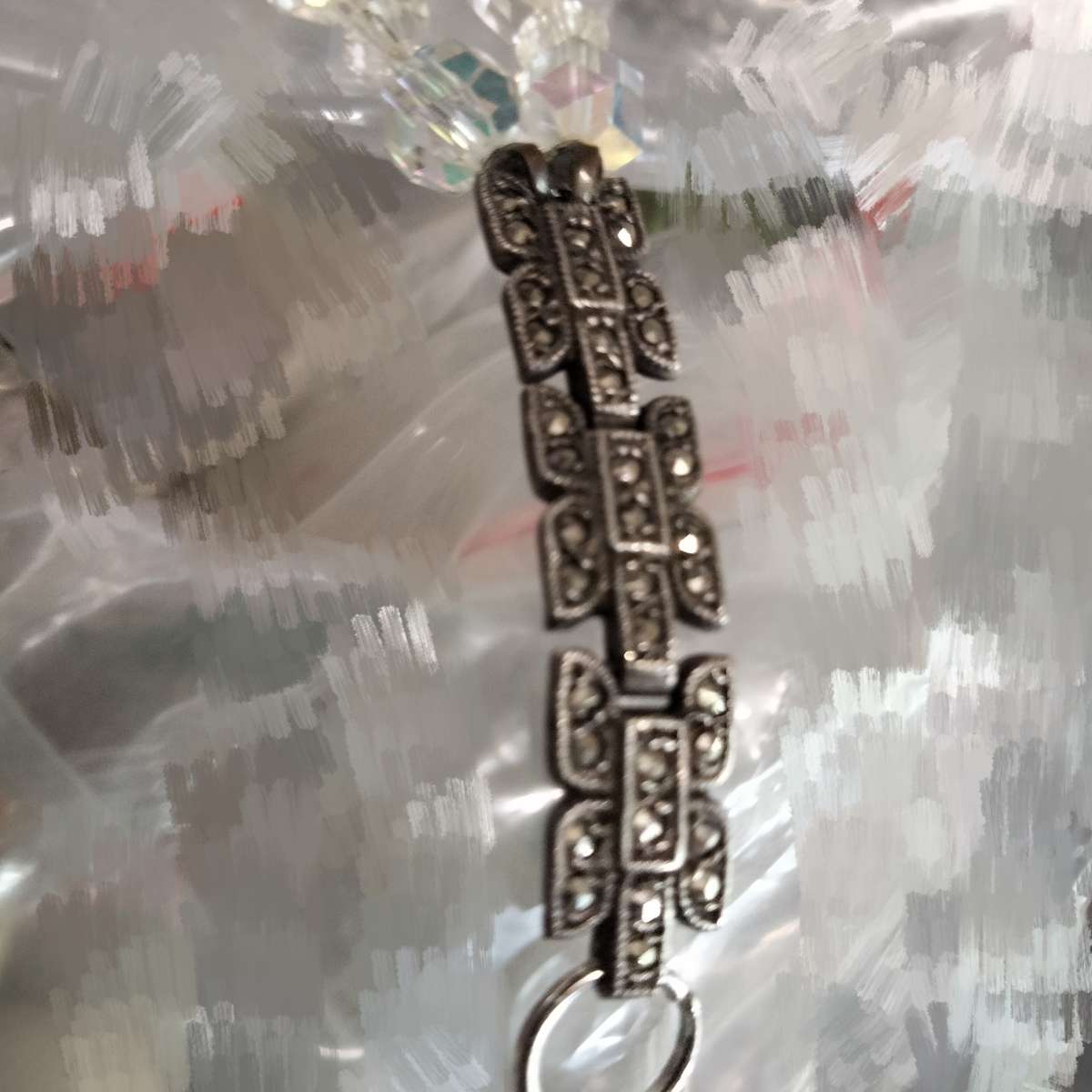 Necklace  - Aurora borealis 3 strand graduating CRYSTAL Mix Sizes Styles Clasp Marcasite Artisinal