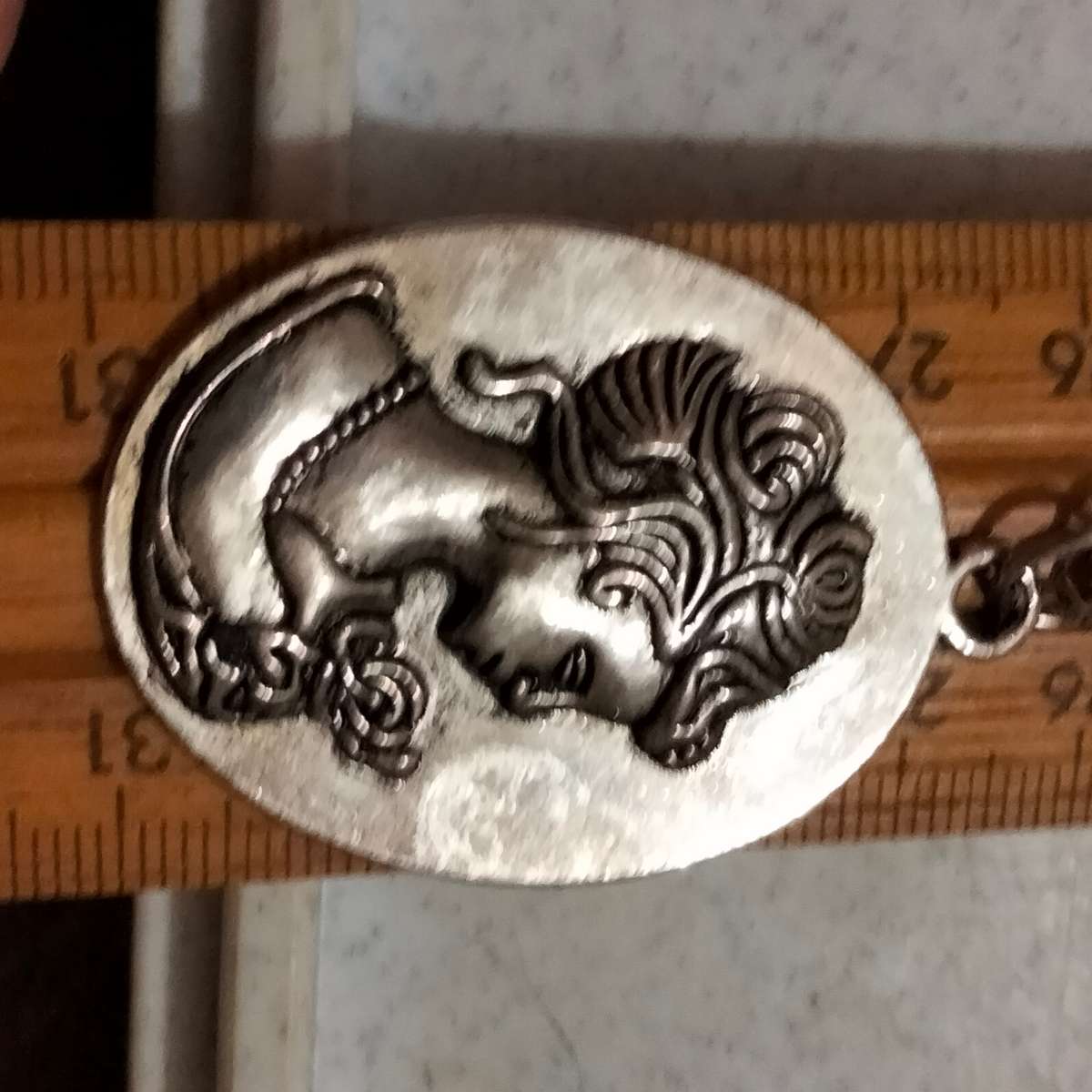 Necklace - Cameo Pendant metal embossed+ Silver tone Lobster clasp metal chain