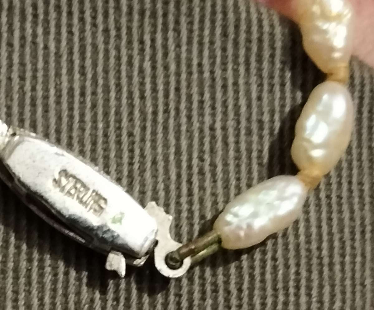 NECKLACE - STERLING SILVER Stamped STERLING clasp Marcasite  Seed Pearls