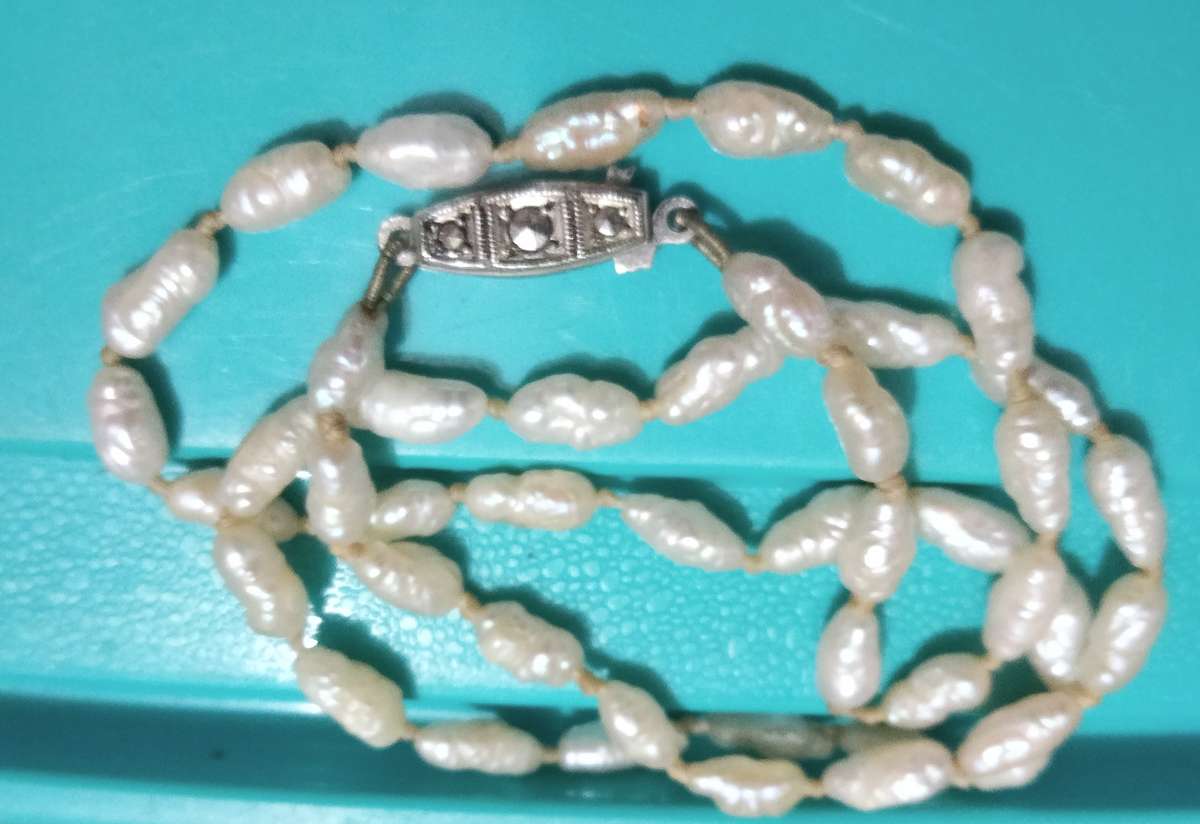 NECKLACE - STERLING SILVER Stamped STERLING clasp Marcasite  Seed Pearls