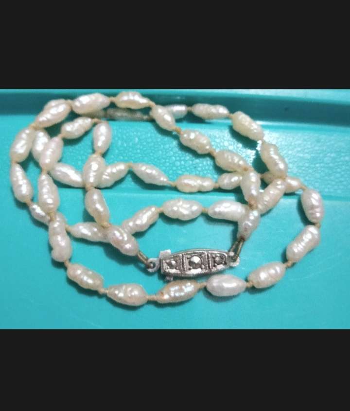 NECKLACE - STERLING SILVER Stamped STERLING clasp Marcasite  Seed Pearls