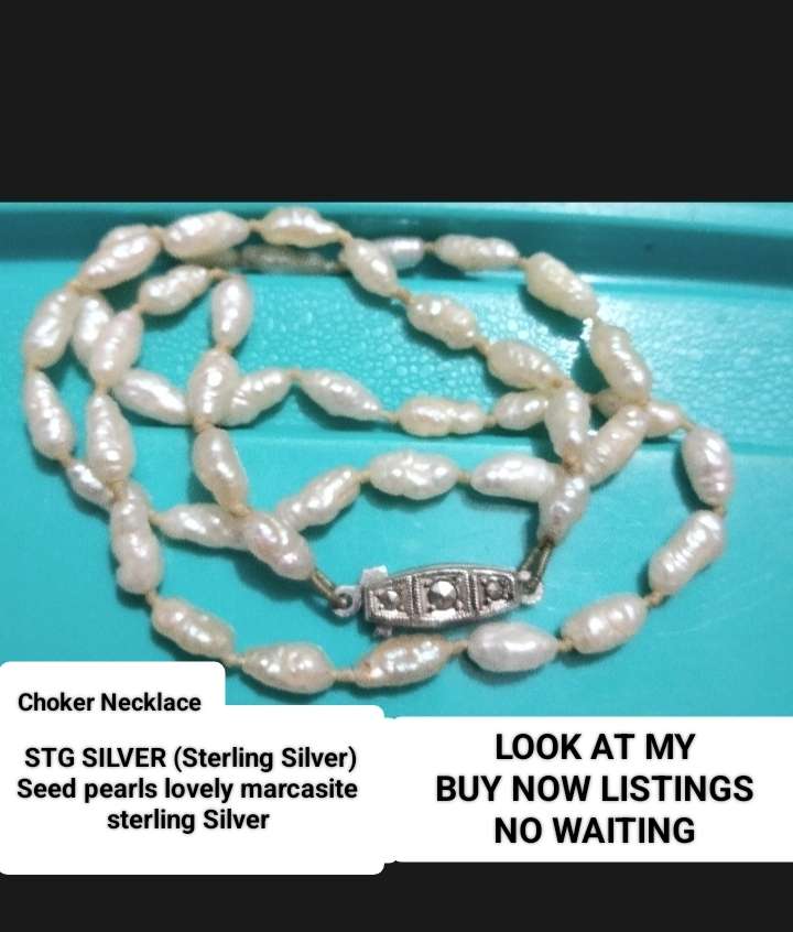 NECKLACE - STERLING SILVER Stamped STERLING clasp Marcasite  Seed Pearls