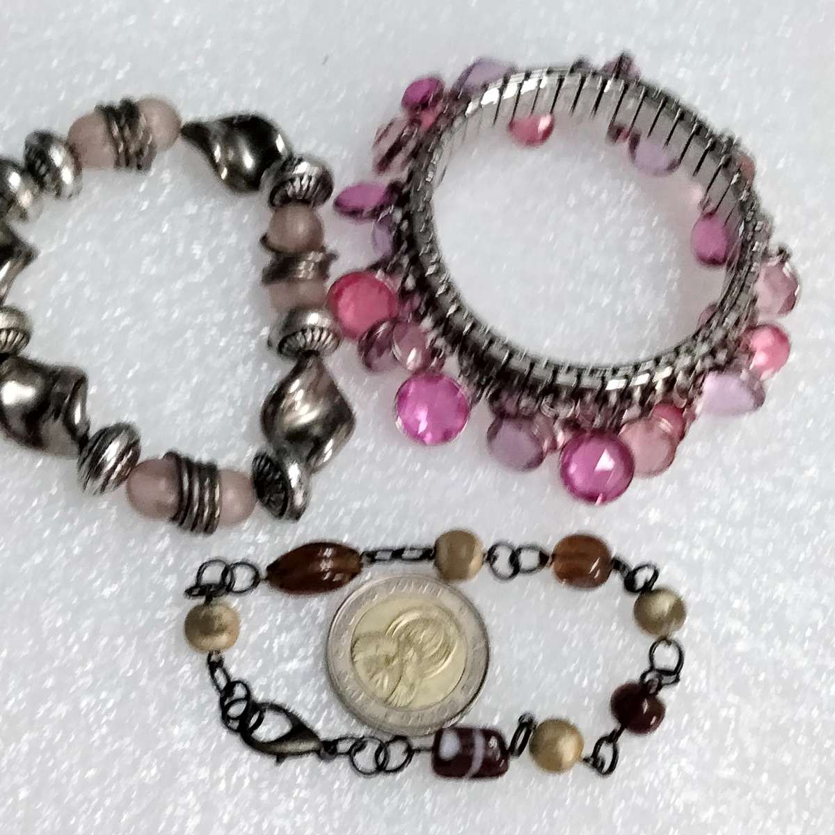 Bracelets 3 one stretch - mixture of Vintage MURANO Lampwork glass beads +charms +or spacers metal