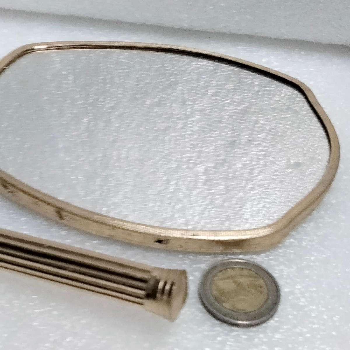 Mirror+Brush2 piece Set Vanity dressing table decor Blue floral Vintage 1960s Gilding loss