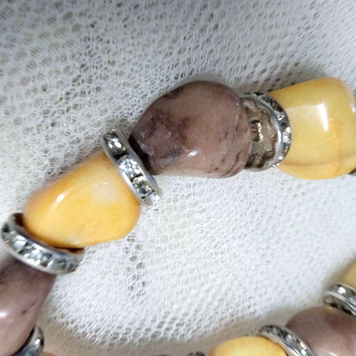 Necklace Jasper semiprecious gemstones yellow+brown+chain Silver tone Look at my Buy Now-No Waiting