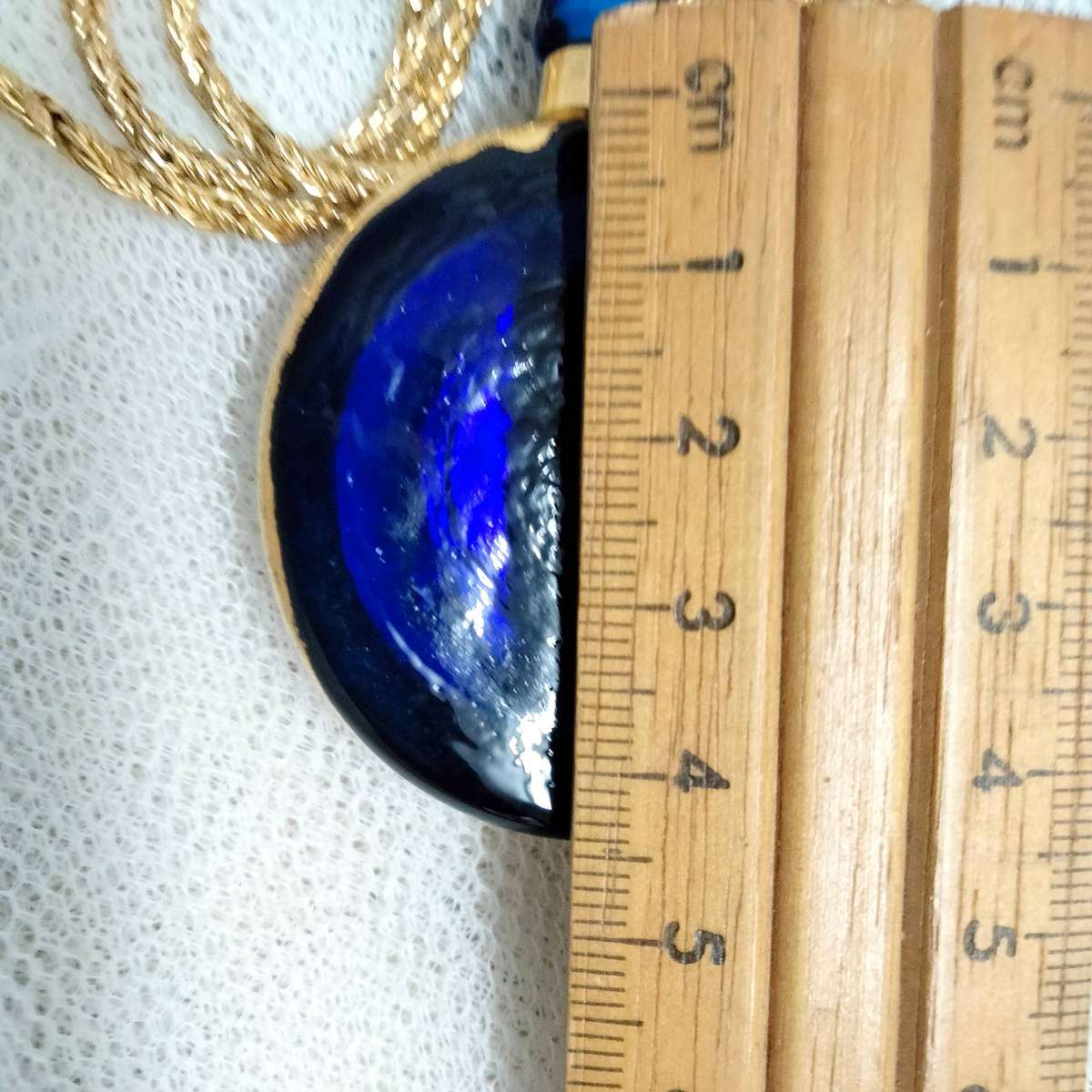 Necklace Icon Cobolt gold trim Handcrafted + decorated + Rope chain gold tone