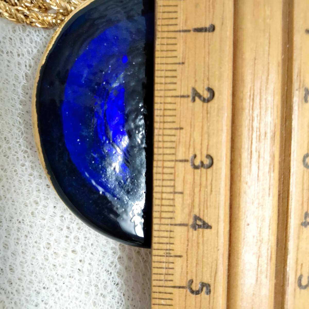 Necklace Icon Cobolt gold trim Handcrafted + decorated + Rope chain gold tone