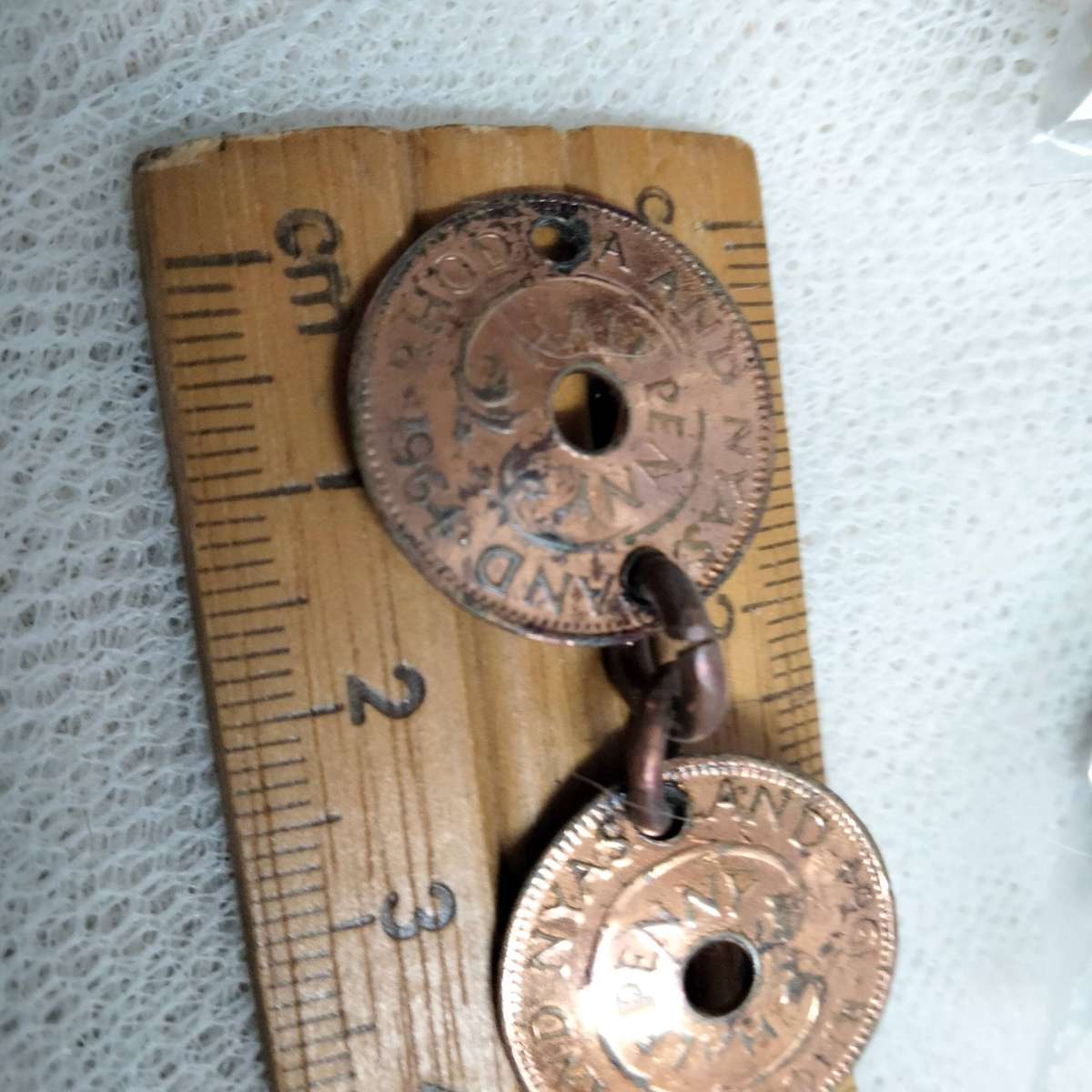 bracelet- Coins Rhodesia+Nyasaland half penny  link rings into holes LOOK At My BUY NOW NO WAITING