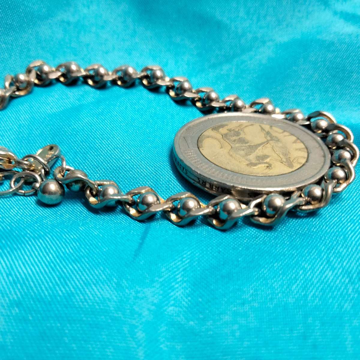 Bracelet vintage Stamped < CRIS  NS Bracelet Flat Curb ball link   Gold/Silver tone plate