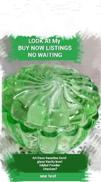 Art Deco Vaseline Swirl Rib Uranium Glass bowl +lid