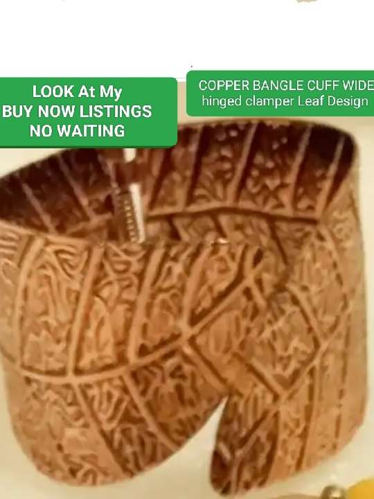 Bangle wide Copper vintage - bypass  cuff - Leaf design