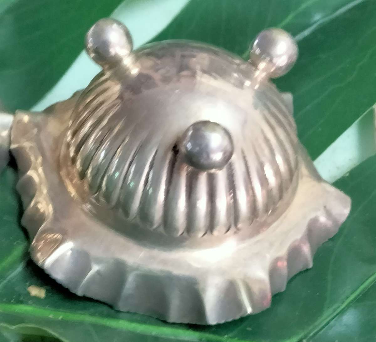 3 Silver plate open Salts - Cauldron bun feet  Scalloped Serated top - small - Inner verdigris