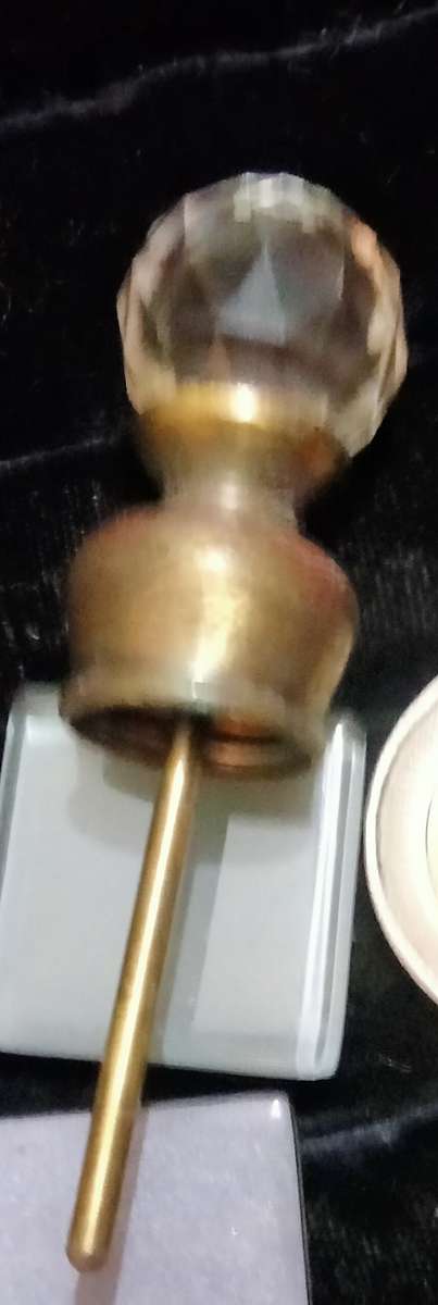 PERFUME bottle HEARTS crossover Red Enameled+Crystals+Stoper finial faceted Crystal + metal dauber