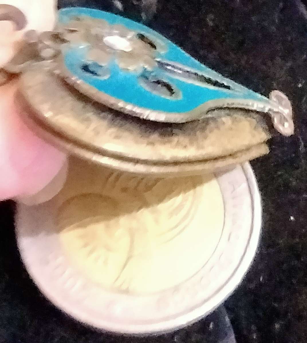 Pendant Heart Double sided hinged Nouveau style oxidised tone+1 chain metal tone+COIN Purse