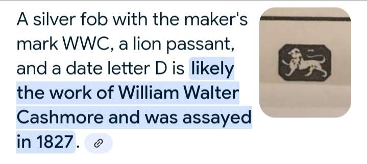 Antique STERLING SILVER double Albert Fob Chain T bar dog clips Middle dangle WWC lion Passant D