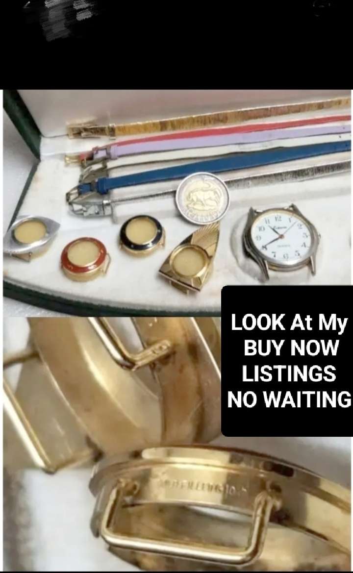 4 Tops-3 10 CT gold filled STAMPED Watch face tops-Watch 6 Straps 1 Box 1 Edwin Quartz not tested