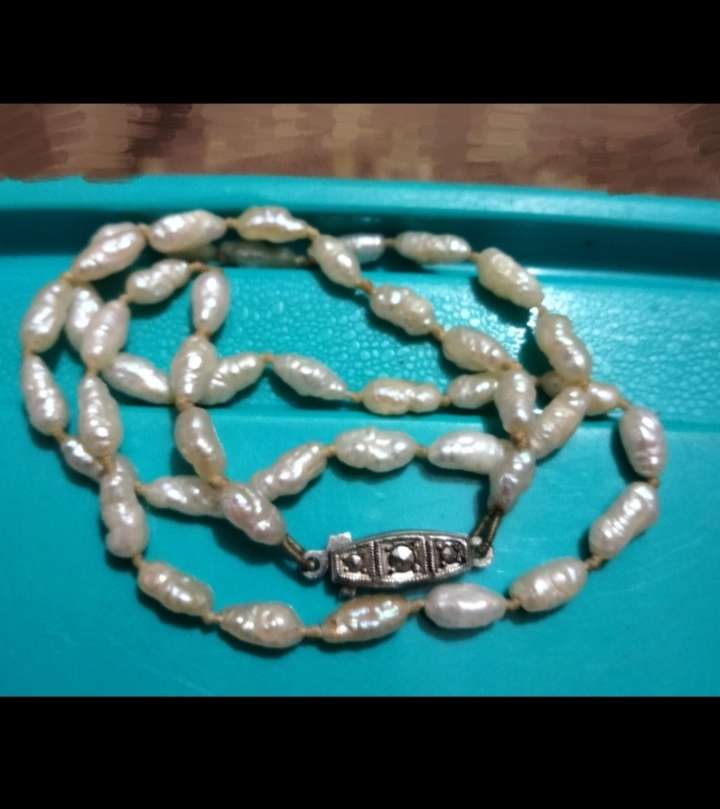 NECKLACE - STERLING SILVER Stamped STERLING clasp Marcasite  Seed Pearls