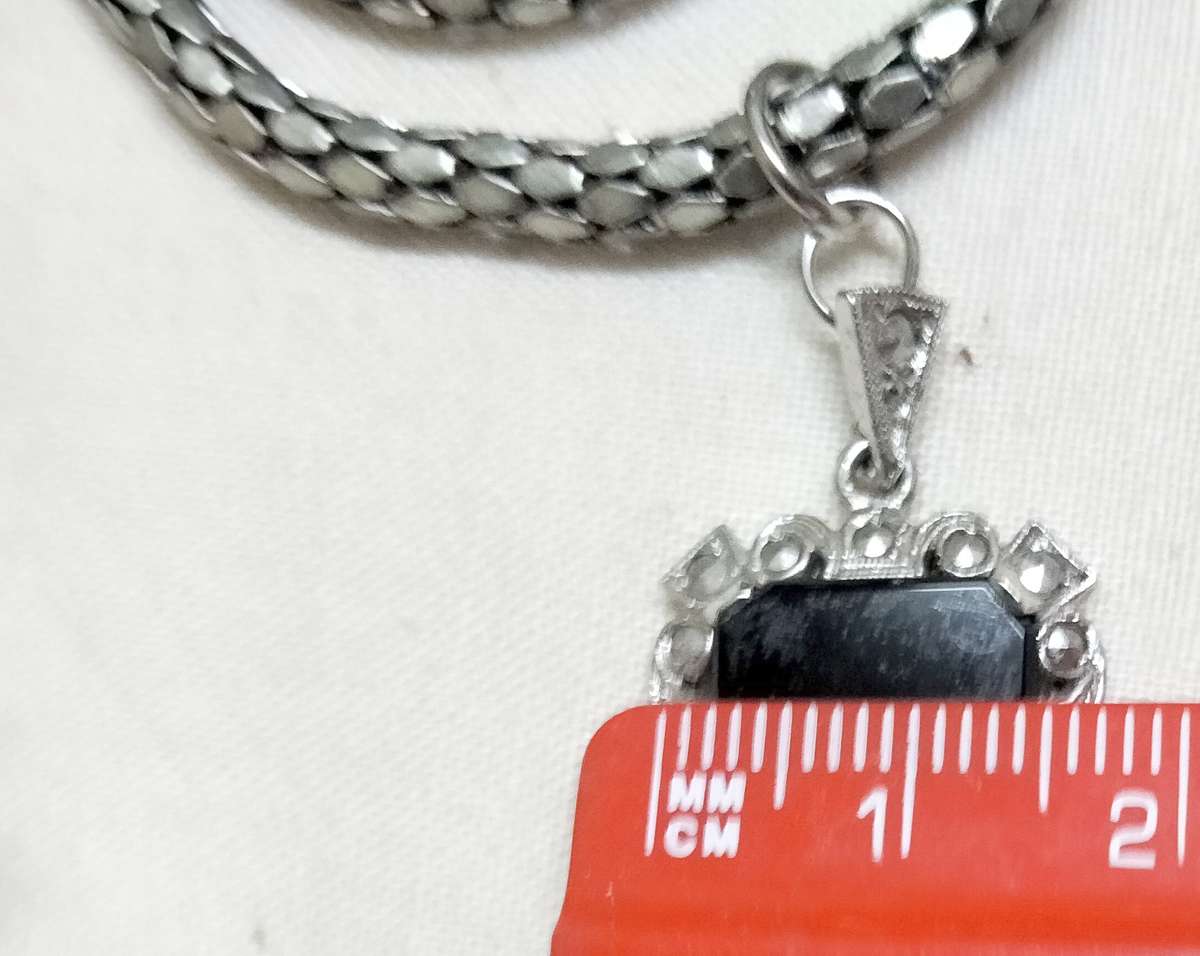 VTG Earrings LUCITE screw back+Pendant Studded MARCASITE composit stone+Snake chain silver tone