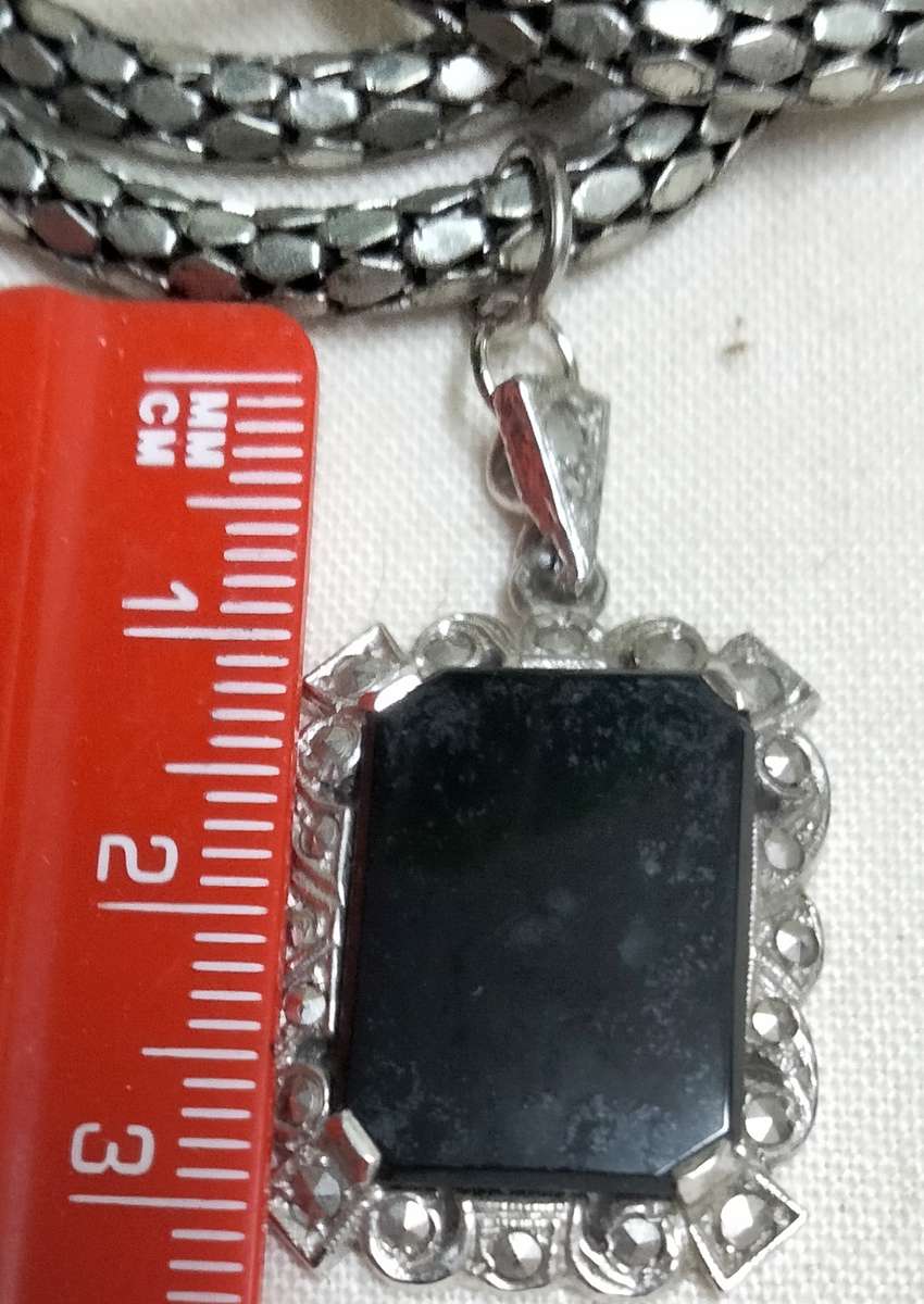 VTG Earrings LUCITE screw back+Pendant Studded MARCASITE composit stone+Snake chain silver tone