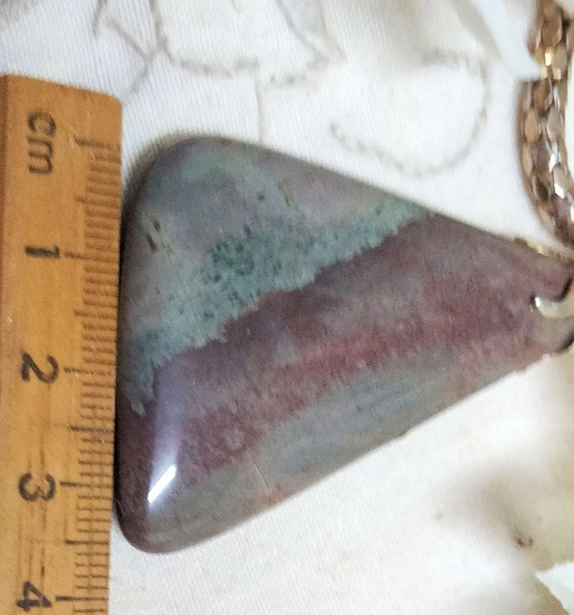 Art deco style Pendant Pinkish Semi Precious Gem Stone Gold tone Chain LOOK At My BUY NOW-NO WAITING