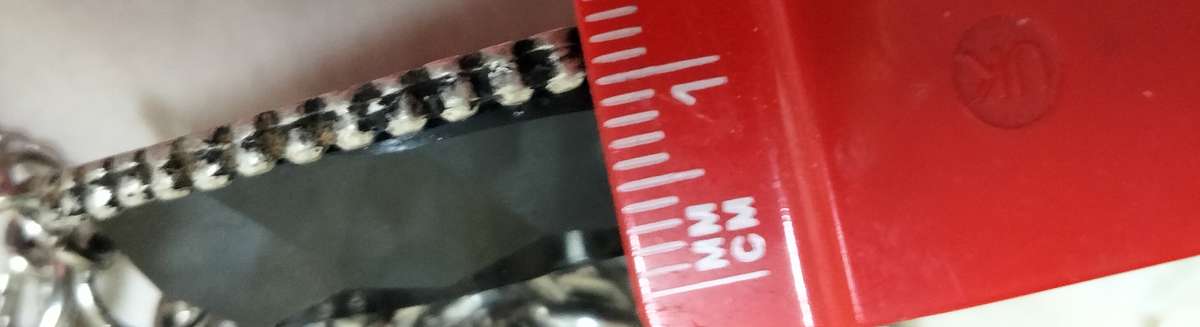 NECKLACE- STUNNING -LARGE black PENDANT studded silver tone synthetic + Chain Chunky SILVER tone