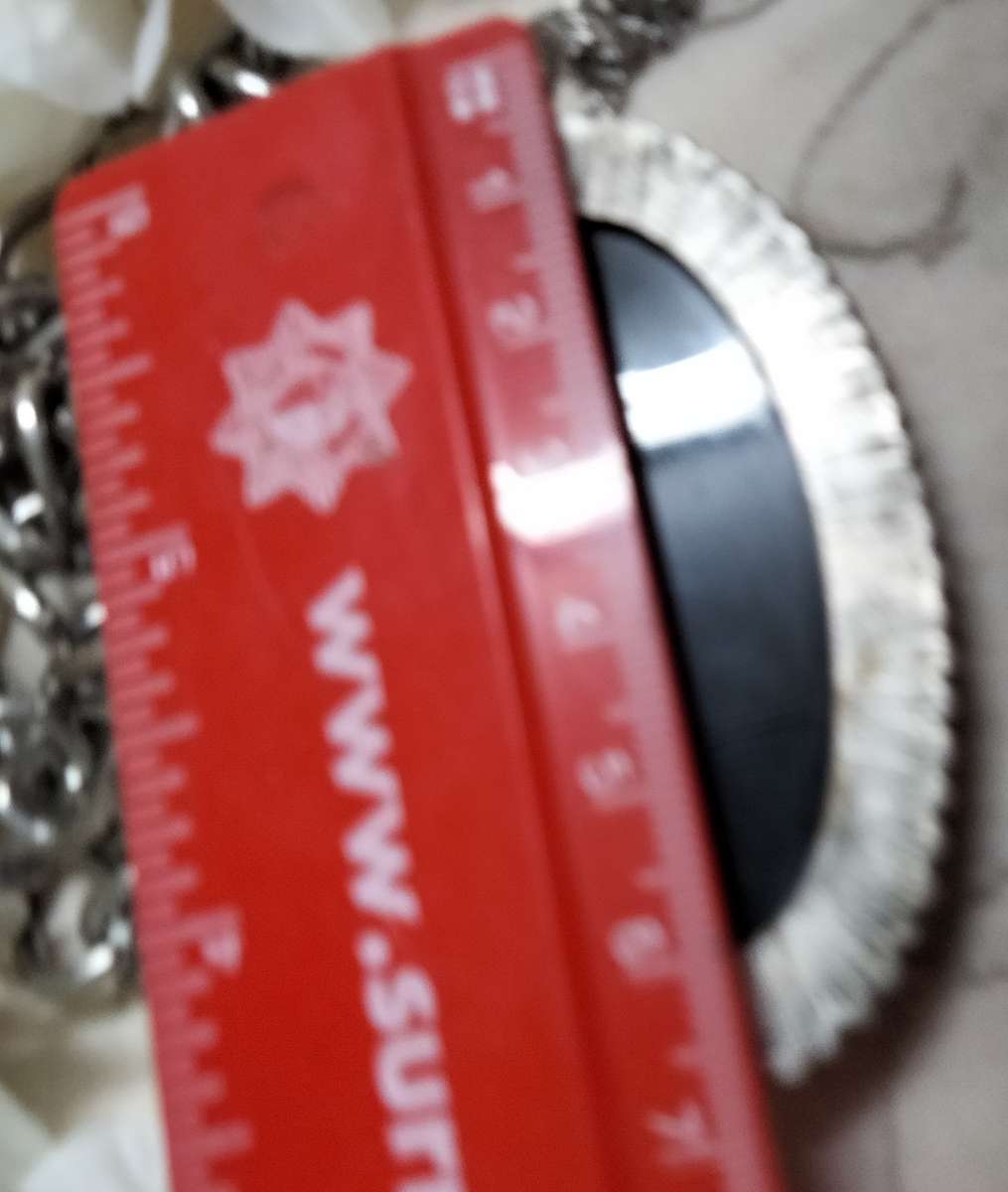 NECKLACE- STUNNING -LARGE black PENDANT studded silver tone synthetic + Chain Chunky SILVER tone