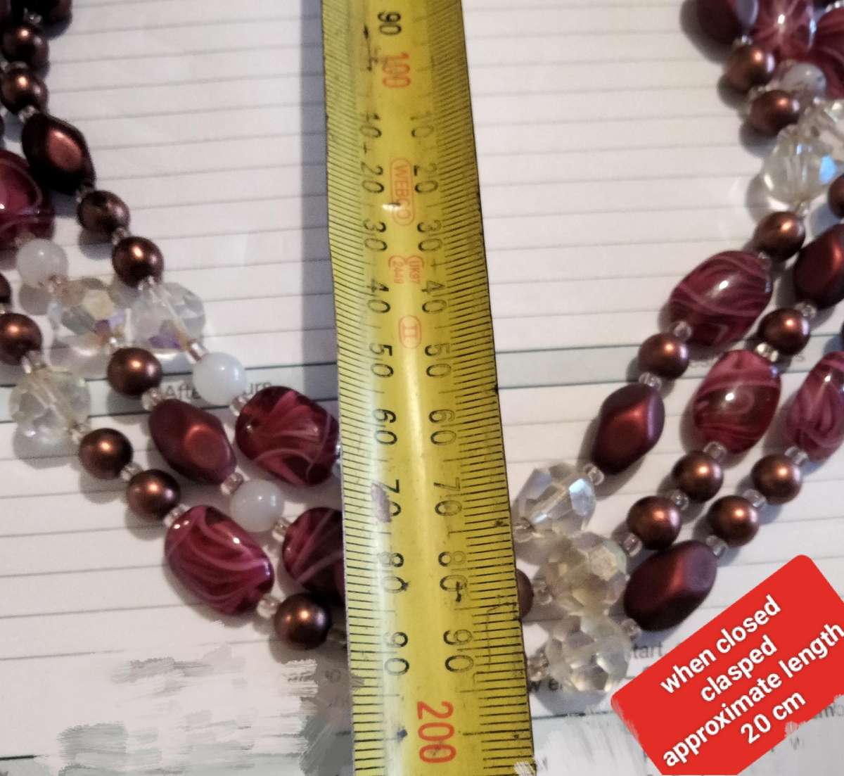 Necklace Bib 3 strand Czechoslovakia Purple Swirl glass hand made+Crystals faceted cut glass beads