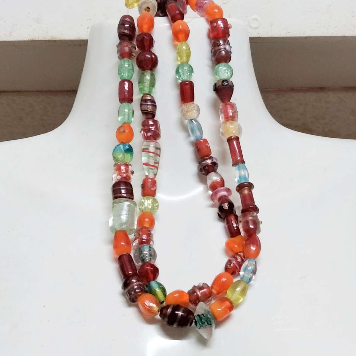 Necklace Murano Italian crystal lampwork mix beads - wedding cake Art Glass - stretch