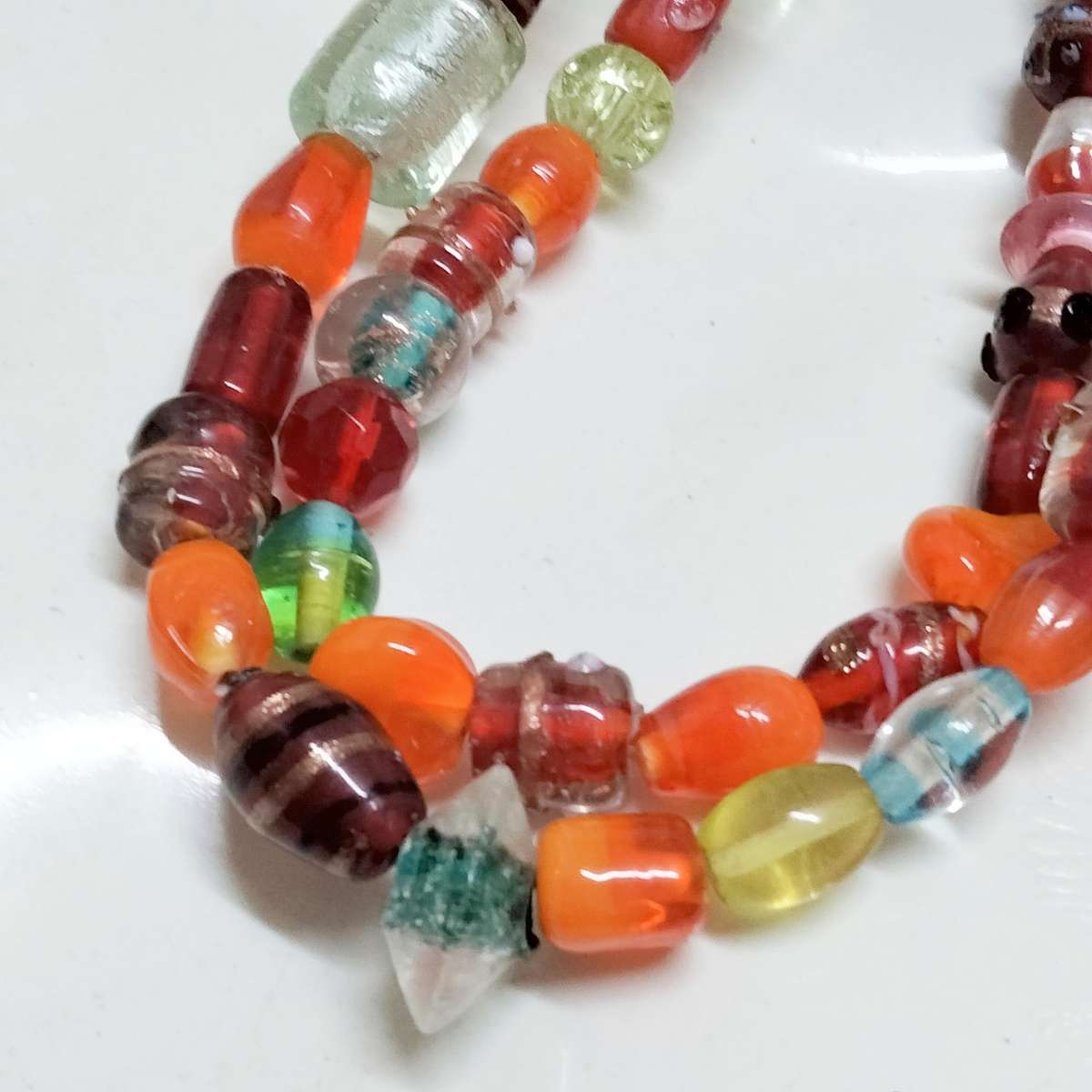 Necklace Murano Italian crystal lampwork mix beads - wedding cake Art Glass - stretch