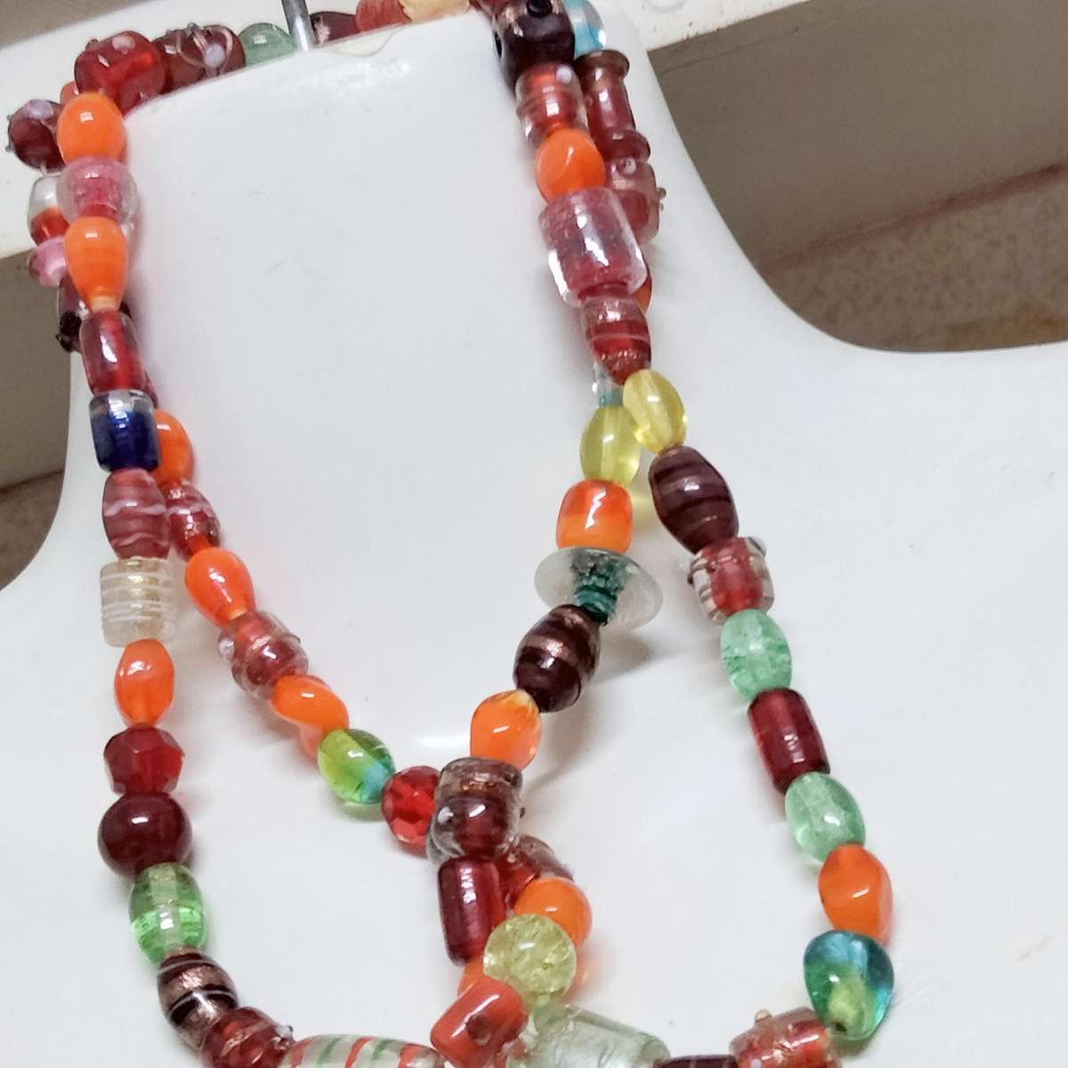 Necklace Murano Italian crystal lampwork mix beads - wedding cake Art Glass - stretch