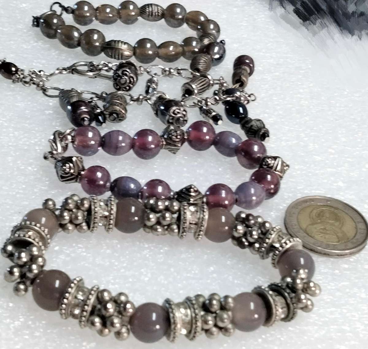 Bracelets 4 one stretch 4 mixture of Vintage MURANO Lampwork glass beads +charms +or spacers metal