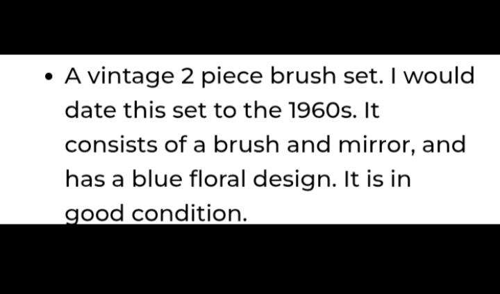 Mirror+Brush2 piece Set Vanity dressing table decor Blue floral Vintage 1960s Gilding loss