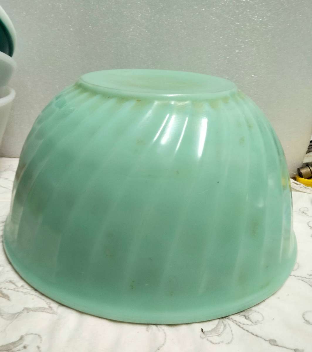 4-1Jadeite Swirl milk Glass Mixing Bowl Oven Ware FIREKING USA+3othersLOOK AT MY BUY NOW-NO WAITING