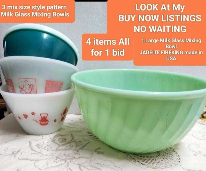 4-1Jadeite Swirl milk Glass Mixing Bowl Oven Ware FIREKING USA+3othersLOOK AT MY BUY NOW-NO WAITING