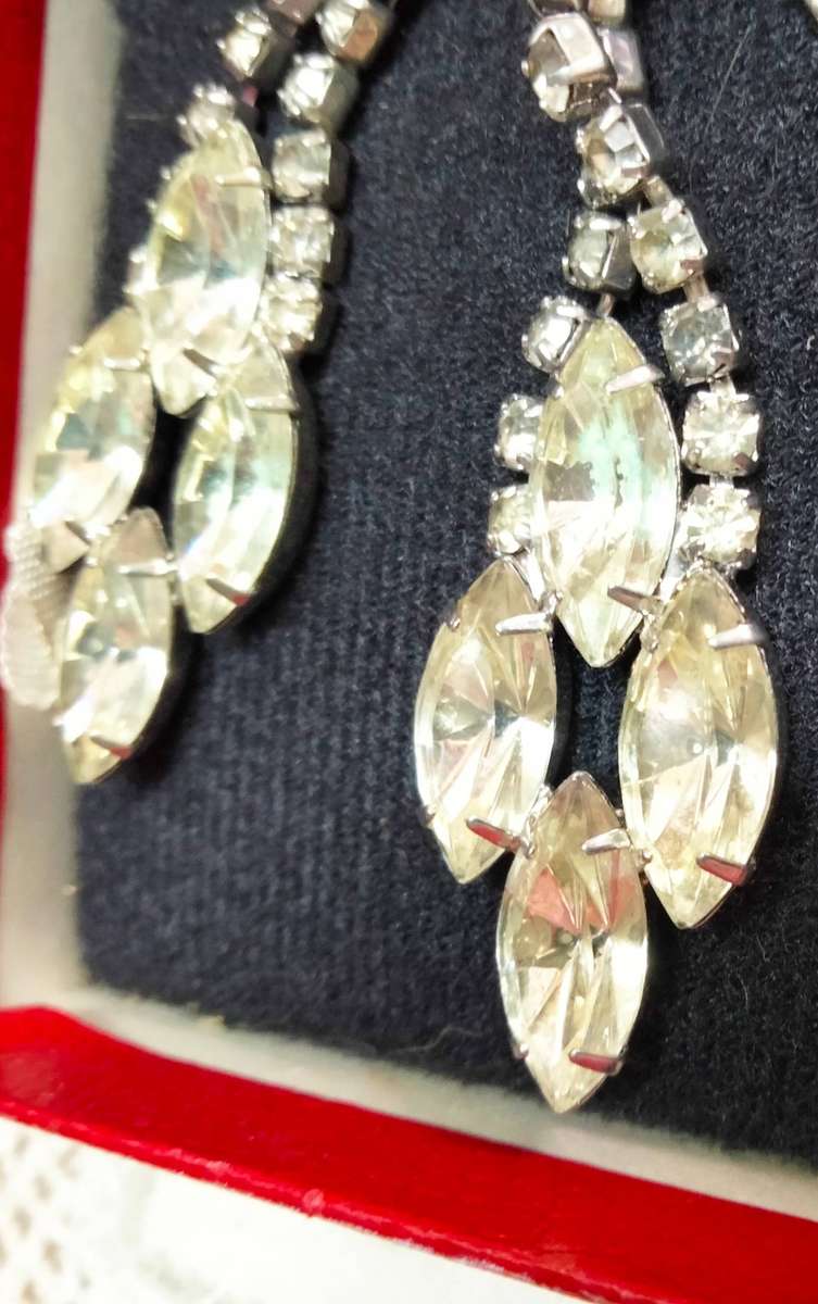 Necklace+ Earrings 1920/30s Rhinestone Crystals Glass CUT Marquise+Pear Paste Costume Jewellery