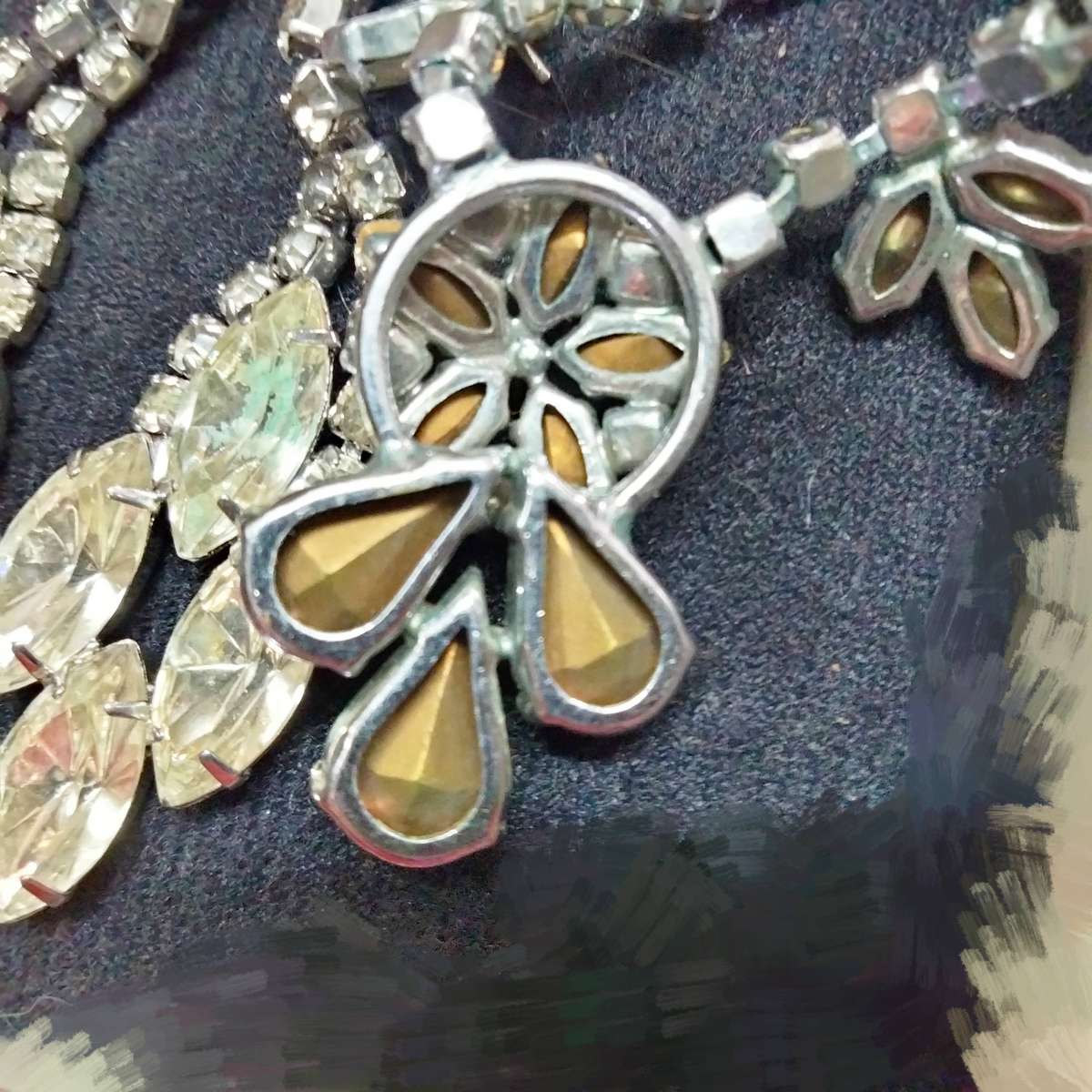 Necklace+ Earrings 1920/30s Rhinestone Crystals Glass CUT Marquise+Pear Paste Costume Jewellery