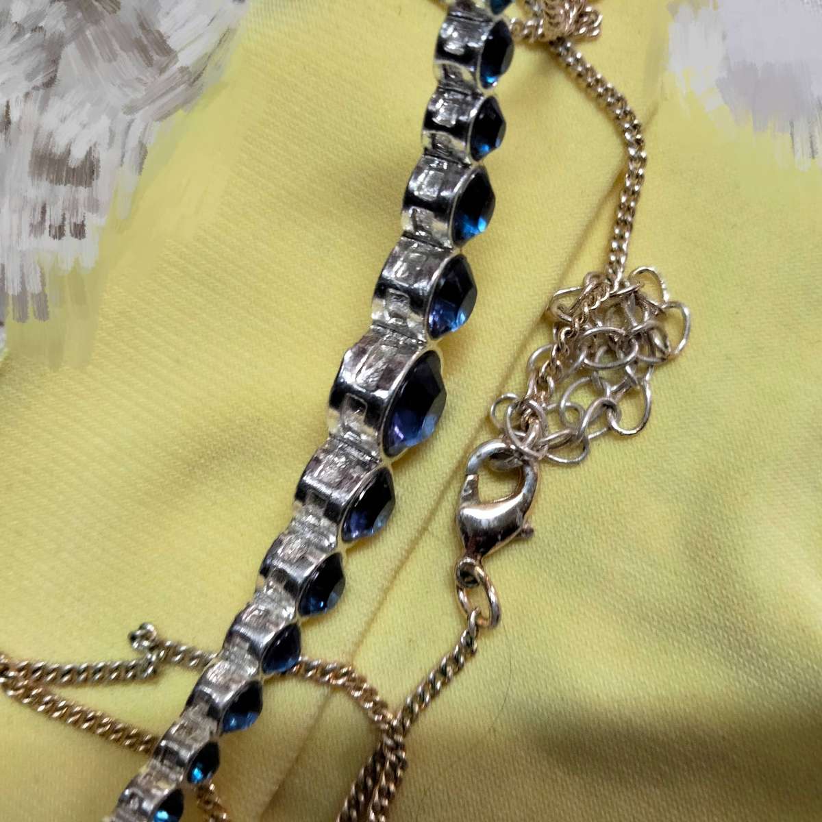 Necklace+Bracelet Aurora Borealis crystals old-time metal blue stones