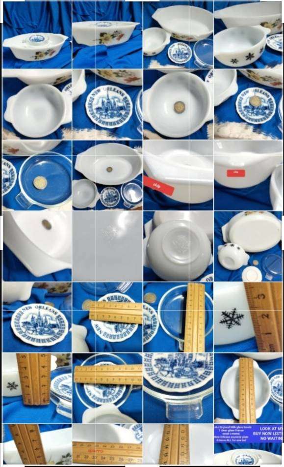 4 mix JAJ Milk 2 bowls Mixing glass+aLid+Souvenir ceramic mini plate LOOK At My BUY NOW - NO WAITING