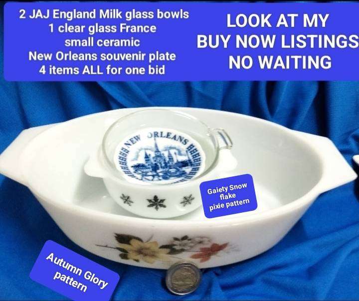 4 mix JAJ Milk 2 bowls Mixing glass+aLid+Souvenir ceramic mini plate LOOK At My BUY NOW - NO WAITING
