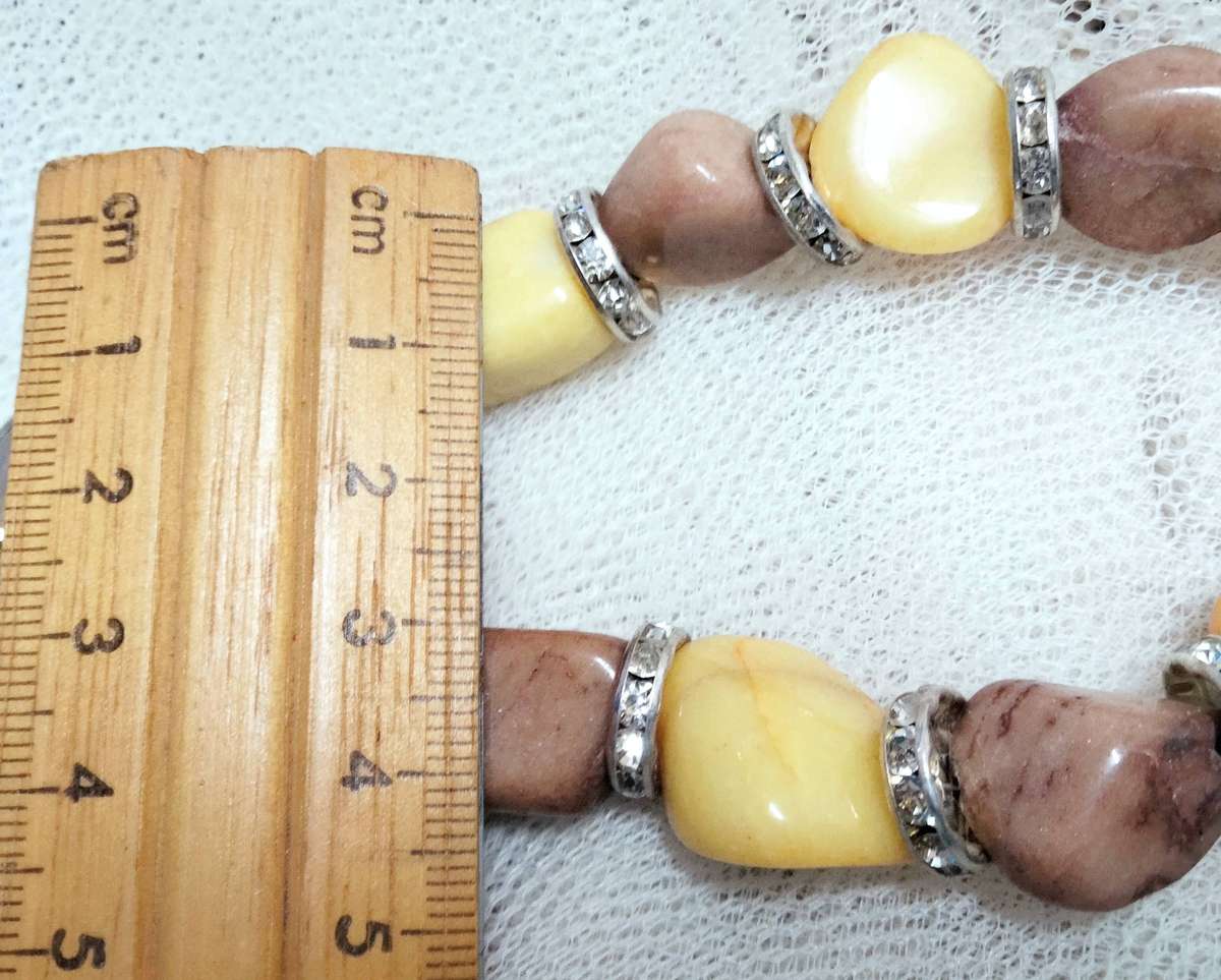 Necklace Jasper semiprecious gemstones yellow+brown+chain Silver tone Look at my Buy Now-No Waiting